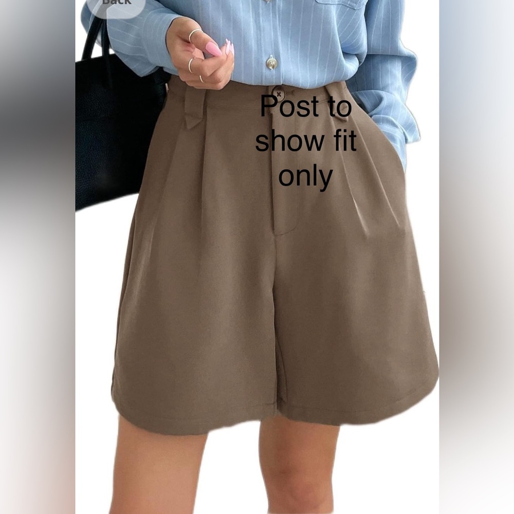 Tan Pleated Bermuda Shorts with Wide Waistband
